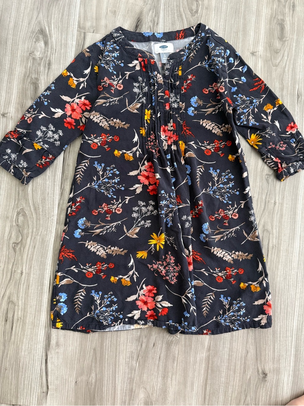 Old Navy Navy Floral Pintuck Dress with Multicolor Blooms
